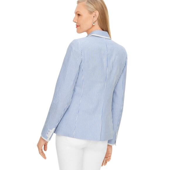 Talbots Size 14 Classic Summer Seersucker Blazer Jacket Lined Cotton Washable - Picture 2 of 13